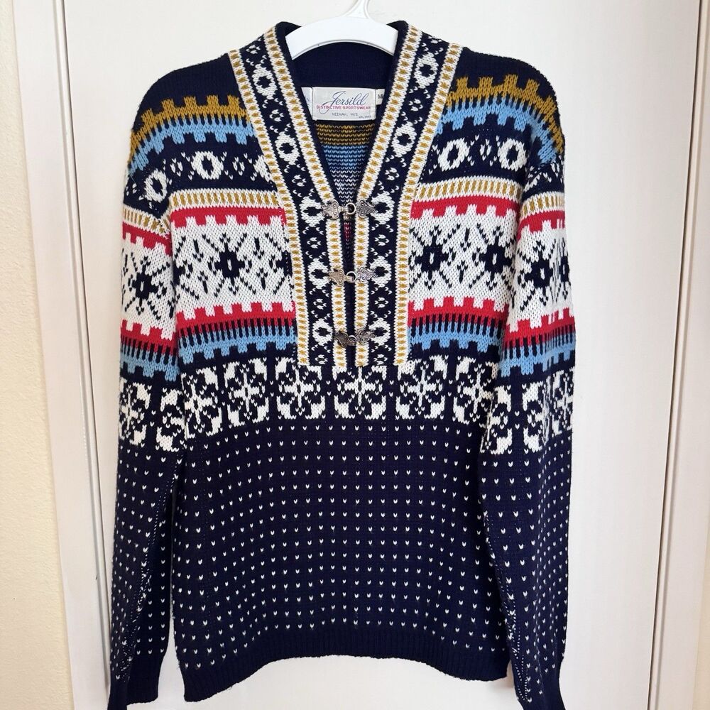 Vintage 70s/80s Jersild Norwegian Sweater Nordic Fair Isle Pullover USA M Unisex